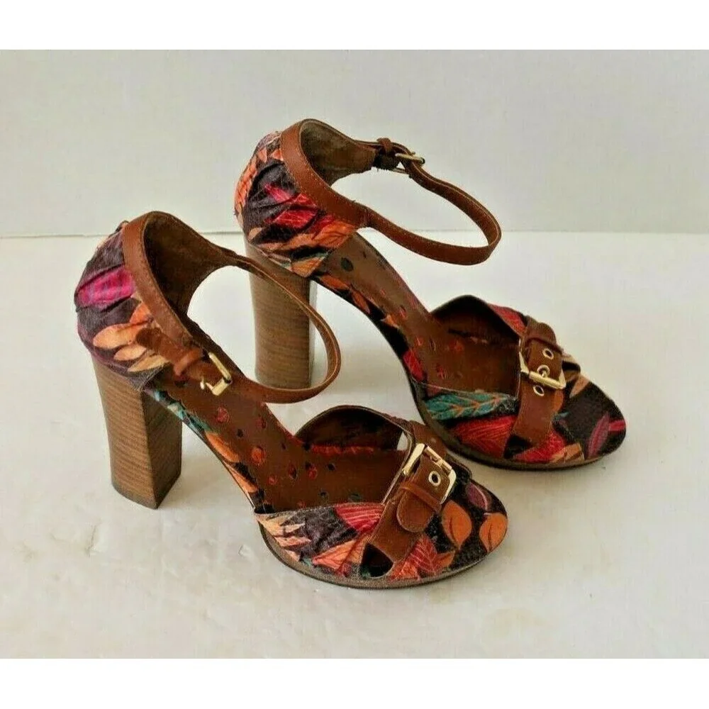 Not Rated Crush On You Floral Boho Heels Wood Block Sandals Sz 6M